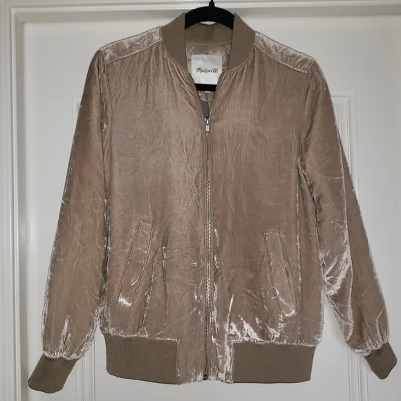Women's Tan Velvet Bomber Jacket NWOT Size XXS - Picture 6 of 15
